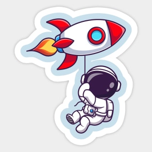 Cute Astronaut Floating With Rocket Balloon Sticker